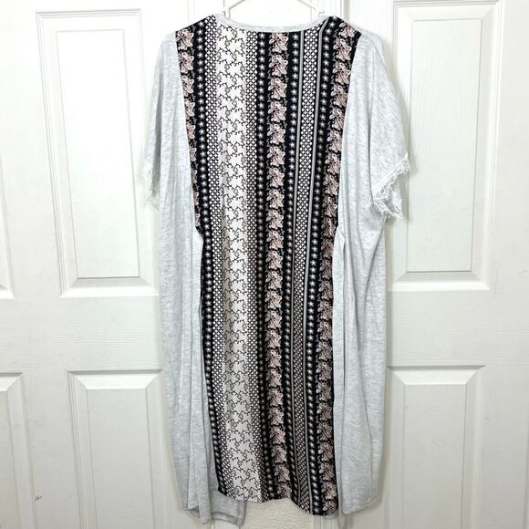 Vocal Cardigan Kimono Duster Short Sleeve Floral Back Tie Belt Lace Trim Large - Picture 3 of 12